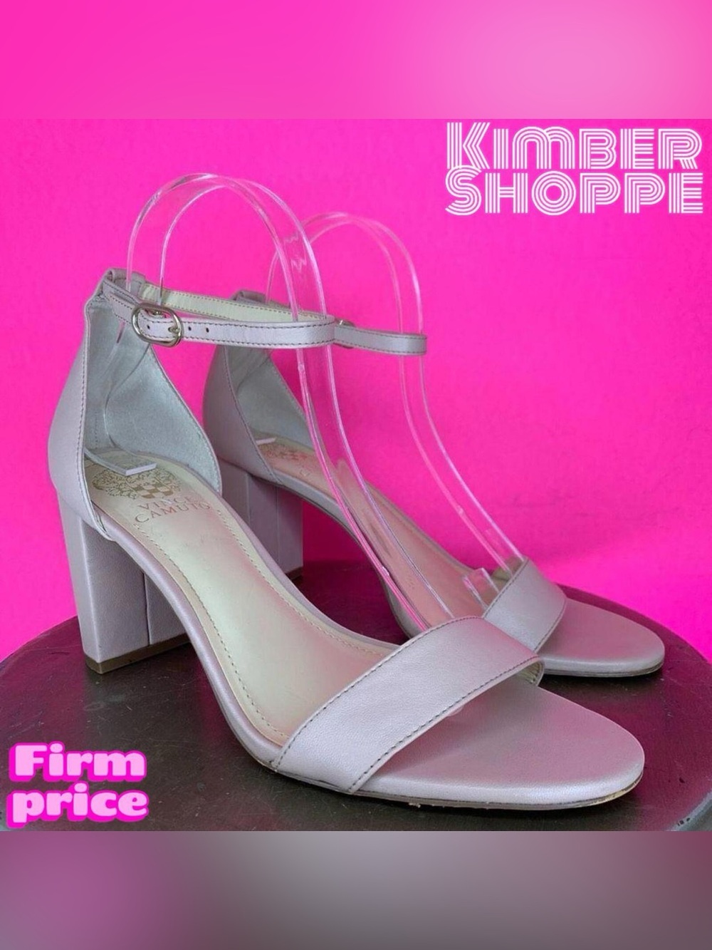 Vince Camuto Monessa Pink Leather Ankle Strap Heeled Sandals US 8.5 UK 6.5